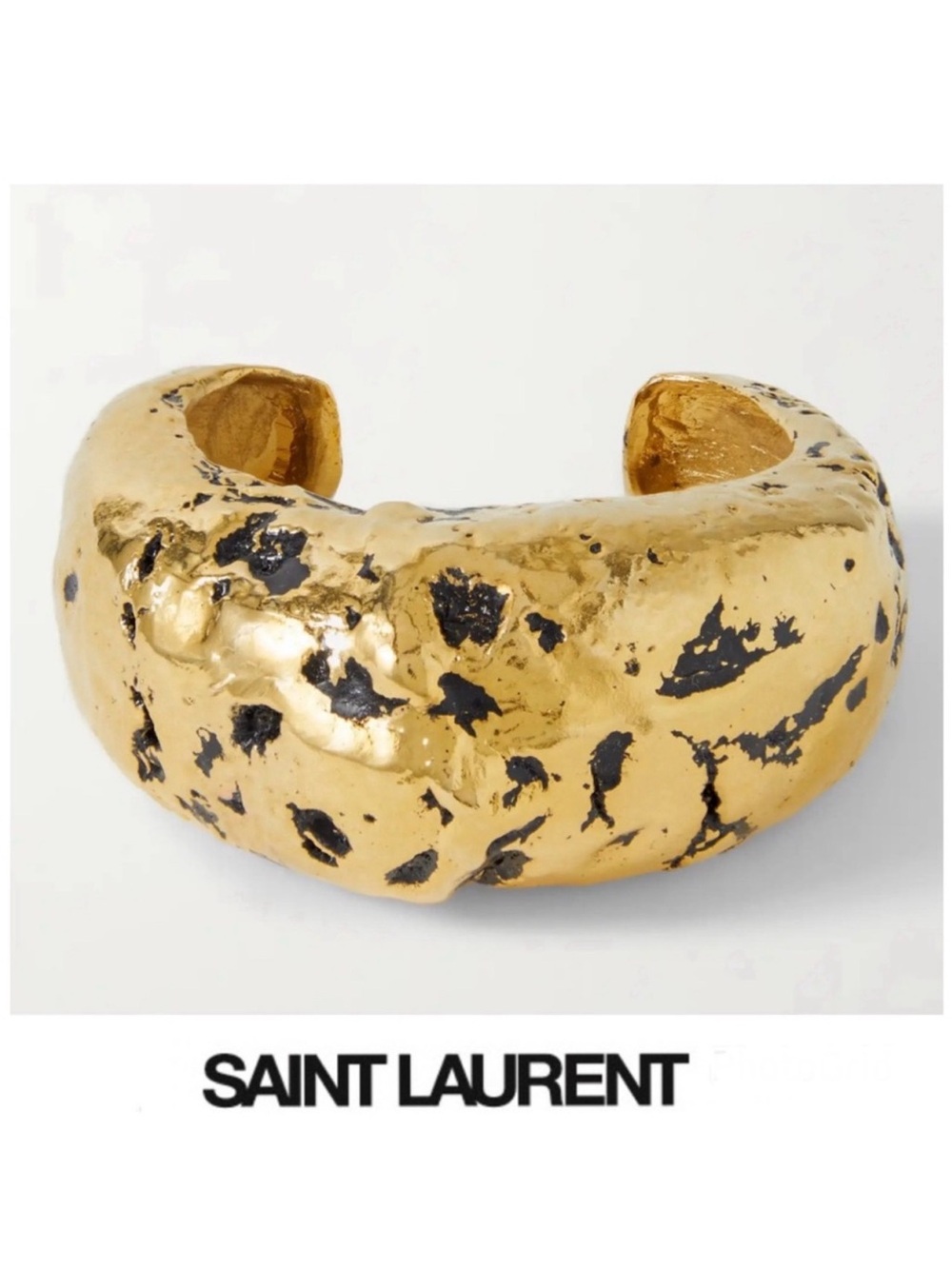 SAINT LAURENT Gold w Black Hammered Finish With Antique Look Cuff Bracelet NWOT
